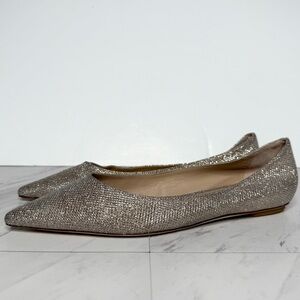 Stuart Weitzman Pointy Toe Gold Sliver Glitter Flat 8B